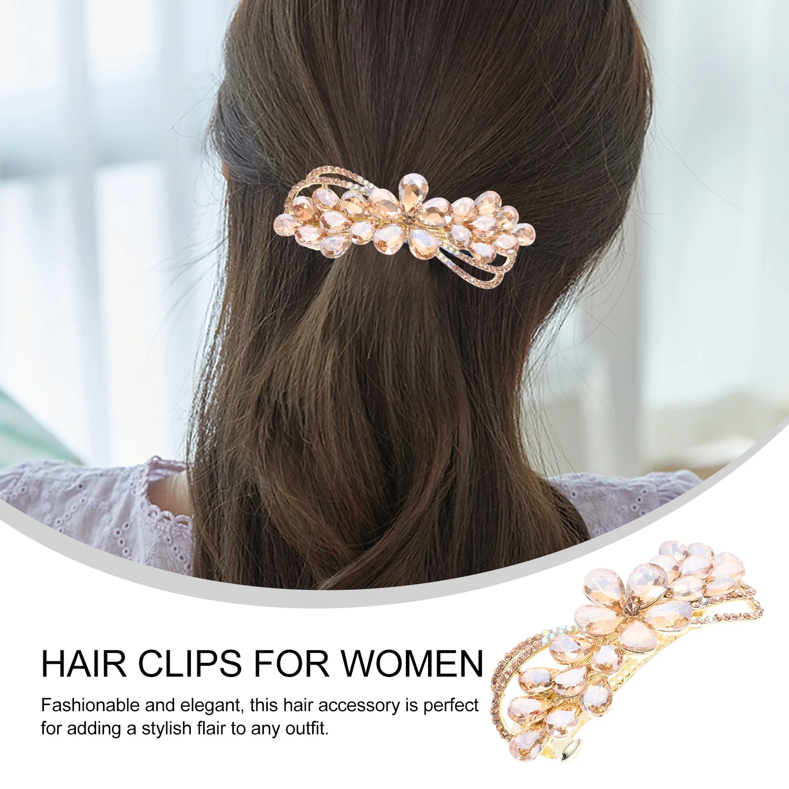 

Large Spring Hair Clips Rhinestone Hairpin for Women Vintage Hair Accessories Zinc Alloy Barrette Decorative Thick Hairpin Party