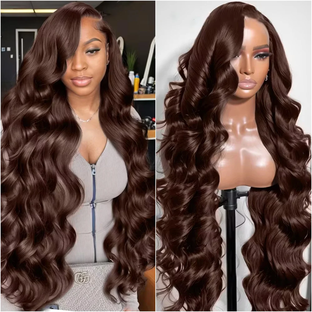 

Body Wave 13x6 HD Lace Front Chocolate Brown Human Hair Wig 13x4 Lace Frontal #4 Colored Brazilian Wigs Pre Plucked 30 40 Inch