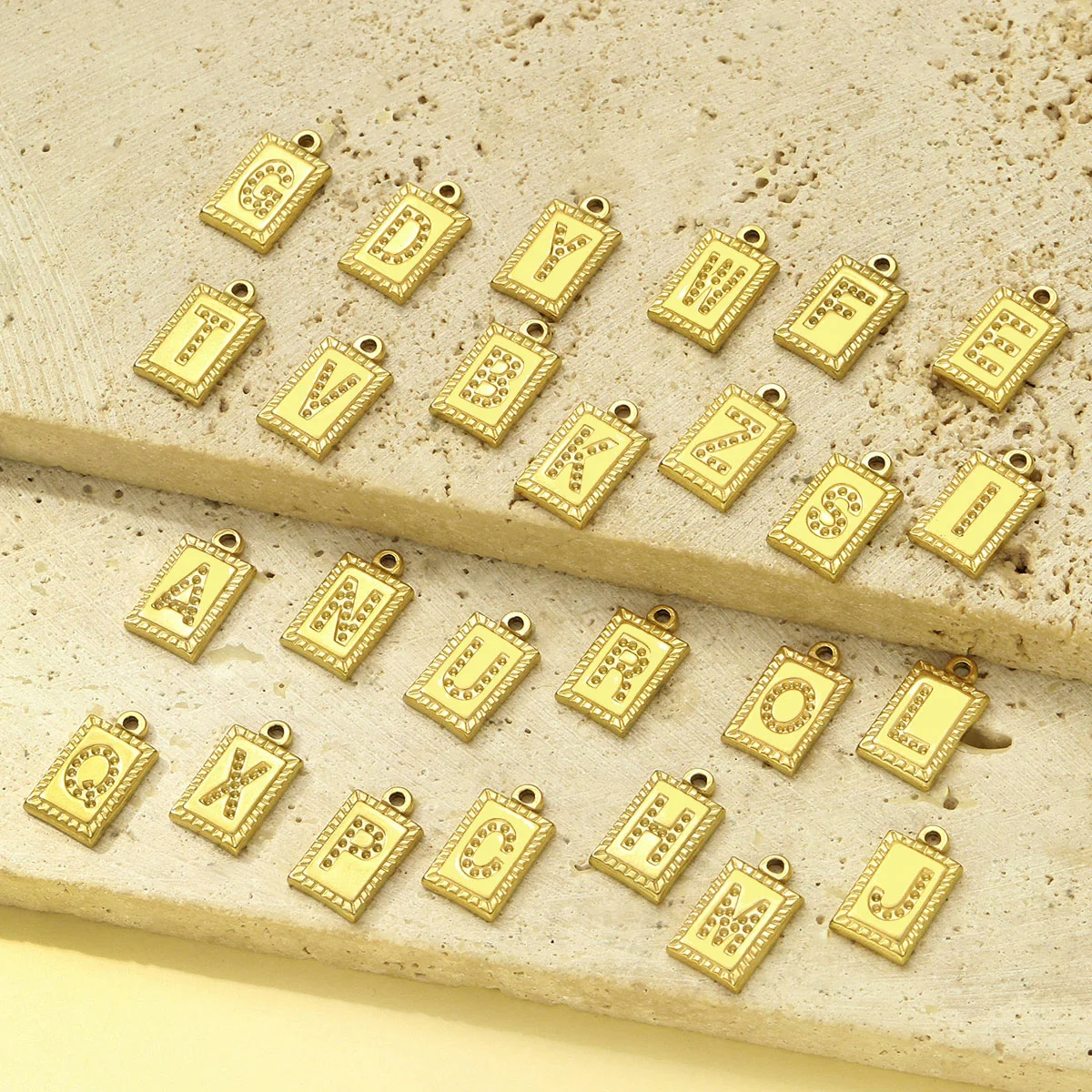 5pcs/Lot Stainless Steel Square Initial A-Z Letter Diy Charm Women Capital Name Necklace Pendant Alphabet Jewelry Wholes