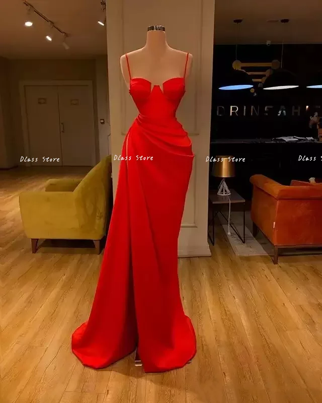 Sexy Arabi Red Mermaid Prom Dresses High Neck Long Sleeves Evening Gown Side Split Formal Party Bridesmaid Dress Custom Made