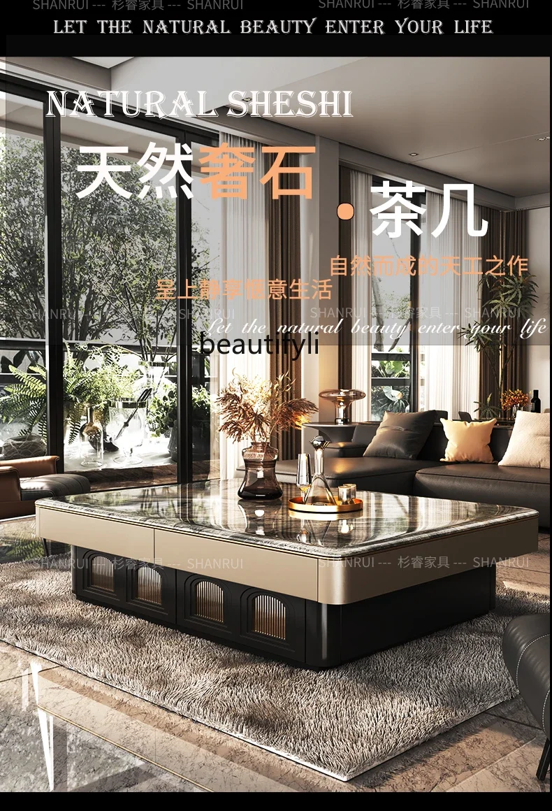 

xzFrench luxury stone coffee table modern simple villa living room light luxury household marble square table