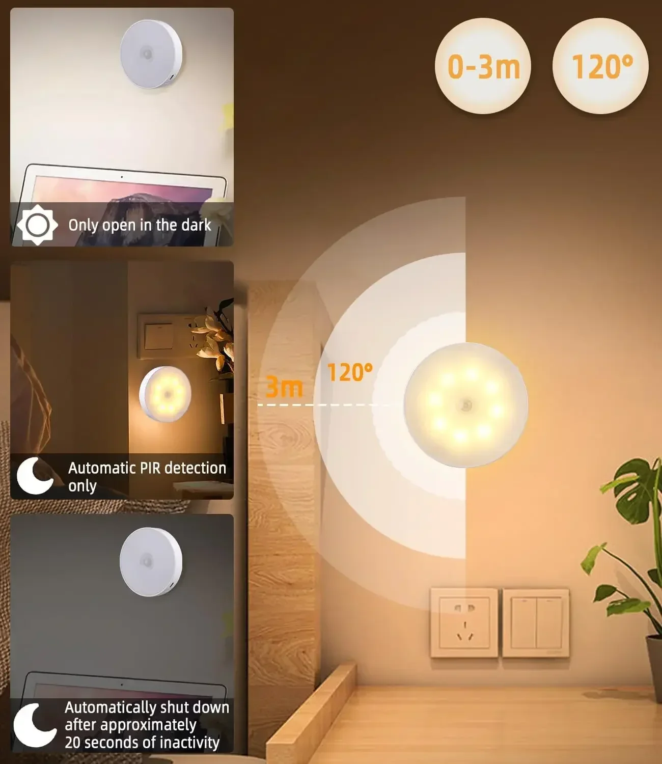 Lampu malam Xiaomi, lampu malam Xiaomi LED dengan PIR Sensor gerak dapat diisi ulang USB kabinet dapur lampu malam untuk dekorasi kamar tidur