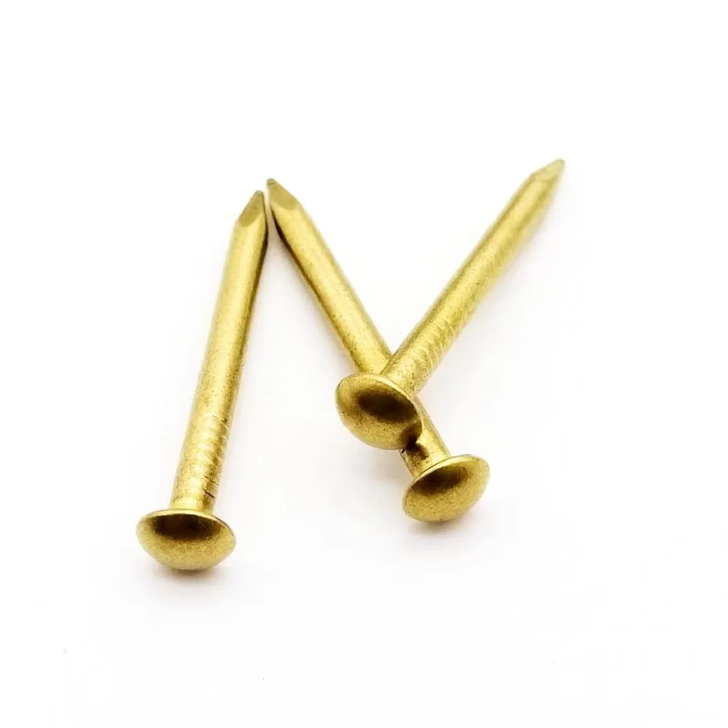 10/100pcs Golden Dia 1.2 1.5 2 2.8mm Pure Copper Small Mini Round Head Nail for Furniture Hinge Drum Jewelry Box Length= 8–50mm