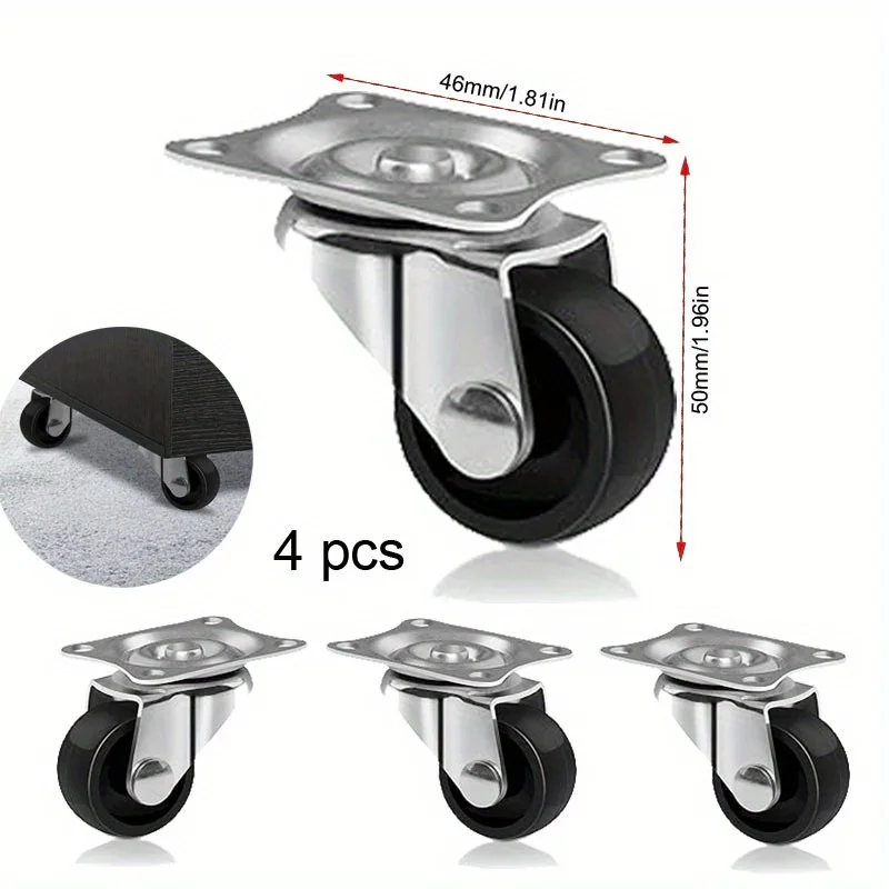 4pcs Wheels Rigid Non Swivel Fixed Wheels with Metal Top Plate Heavy Duty Hard Roller Wheels Furniture Small Appliances Cabinets