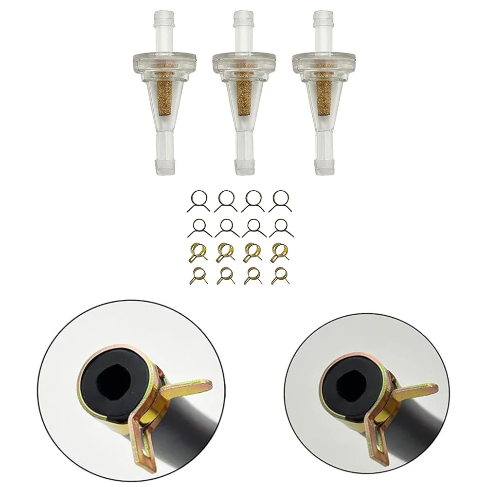 3 Piece Inline Copper Fuel Filter Kit 6mm 1/4 inch with 8 Clamps for Motorcycles ATVs Dirt Bikes Lawnmowers Small Engine Tools