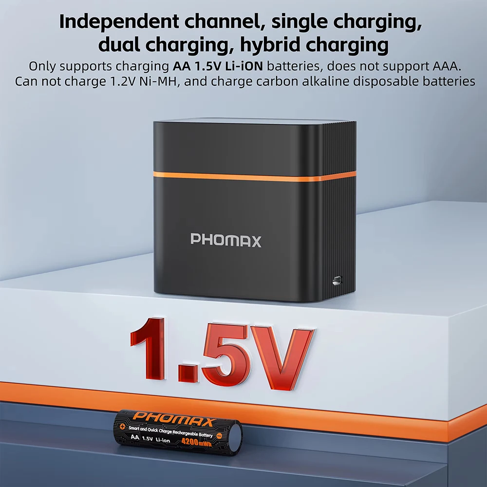 PHOMAX 2-32PC Akumulator litowy z możliwością ładowania, 12-gniazdowa inteligentna szybka ładowarka, baterie 1.5V AA 4200mWh do reflektorów, samochodzików na baterie, multimetrów — zdjęcie produktu 3
