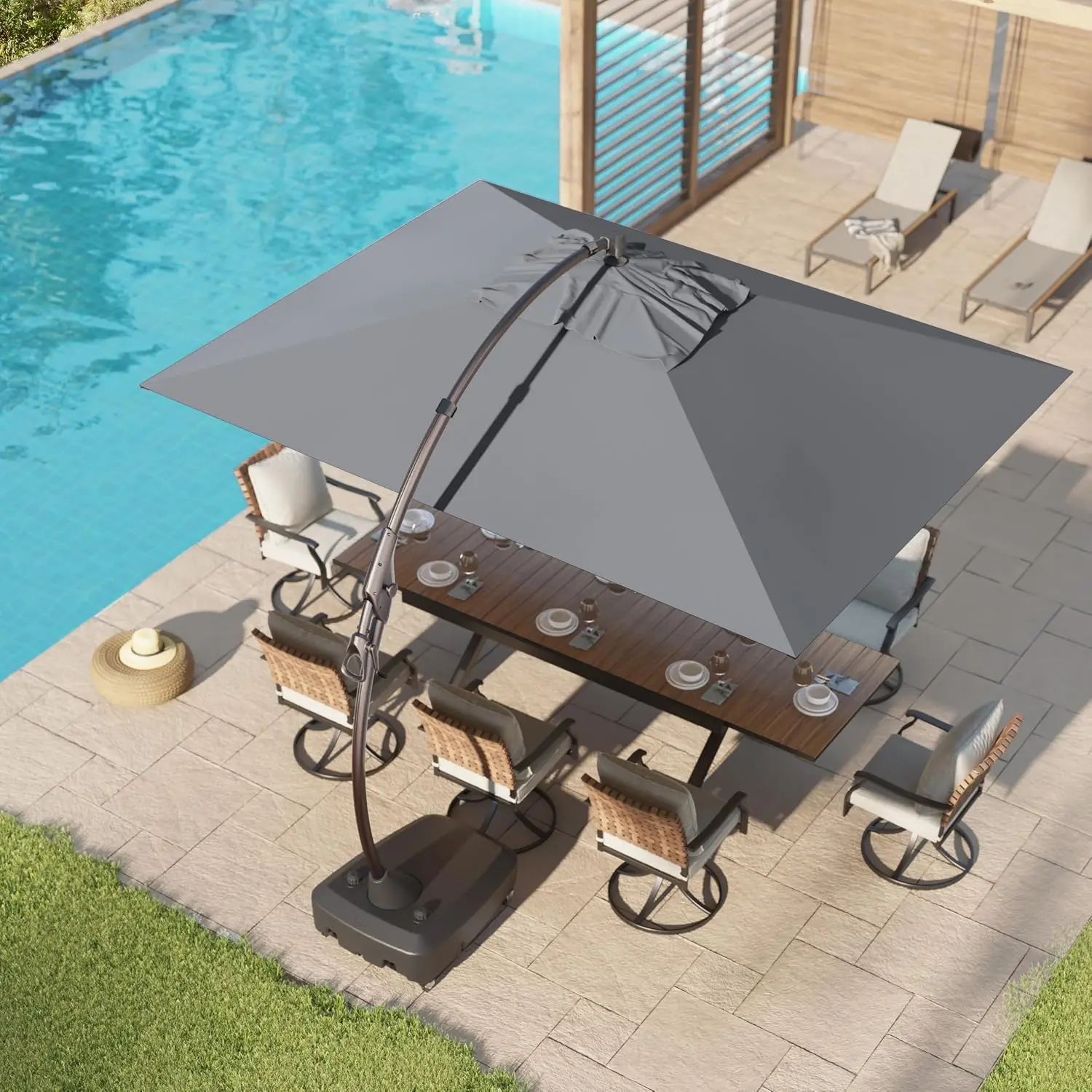 9x12 FT Large Cantilever Umbrella with Base & Cover, Gray, Custom