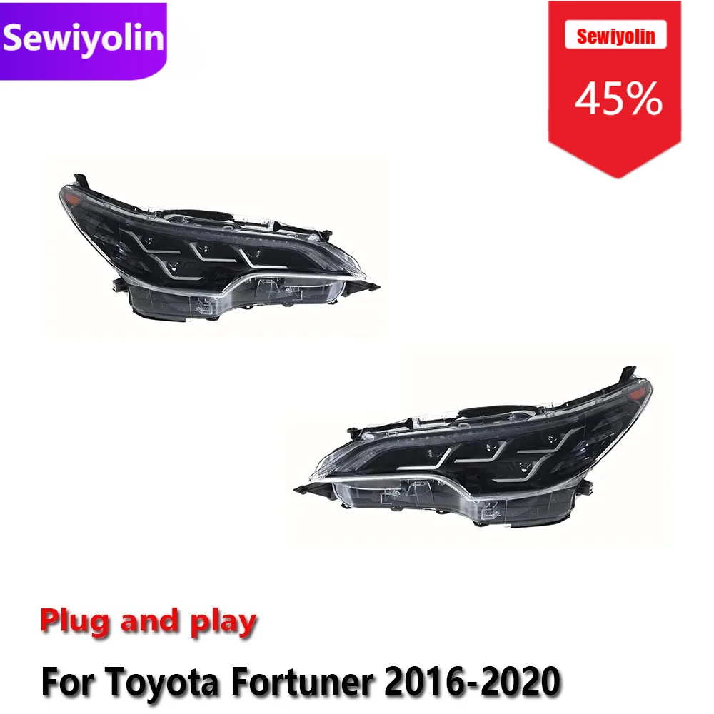 

Автомобильные светодиодные фары DRL в сборе для Toyota Fortuner 2016-2020, противотуманные фары DRL, стоп-сигнал поворота Plug and Play