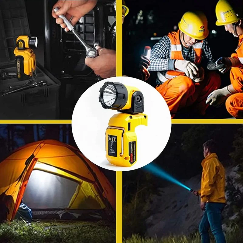 For Dewalt LED Lamp Portable Spotlight LED Work Light Flashlight USB Charger for Dewalt DCB120 10.8V 12V Li-ion Battery Yellow