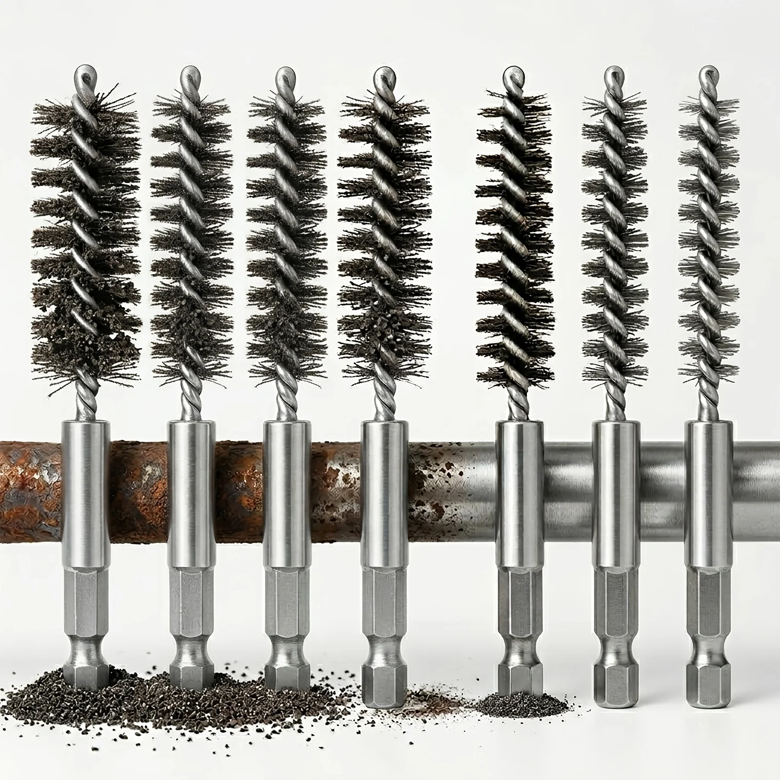 7Pcs Stainless Steel Pipe Cleaning Brush Set Wire Tube Machinery Cleaning Brush Rust Cleaner Washing Polishing Tools