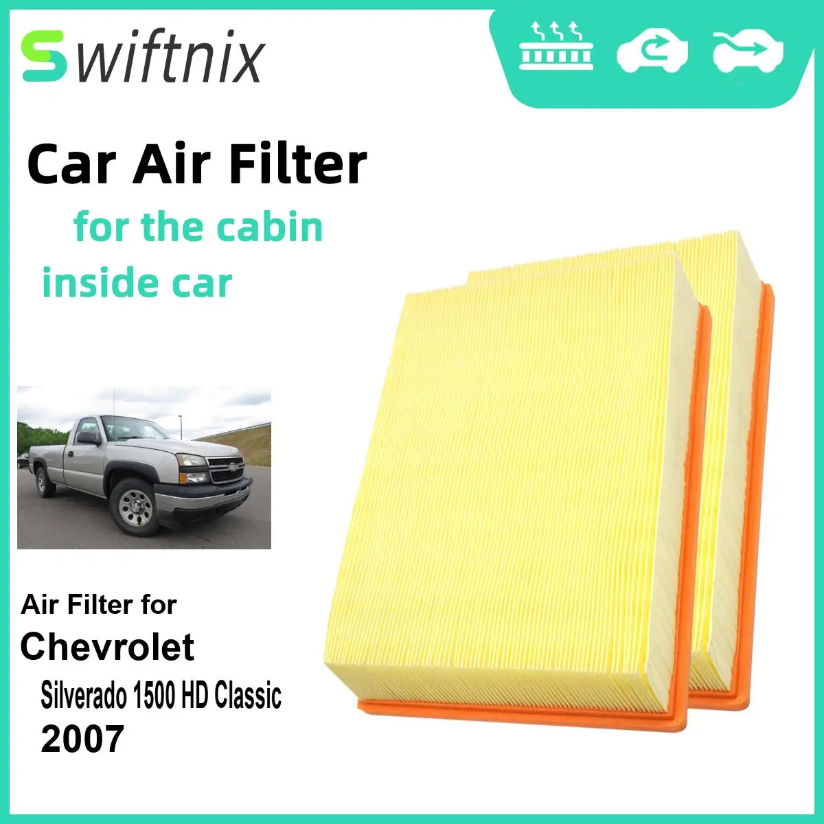 2PCS EngineAir Filter Calm Carbon Fiilter Cabin for Chevrolet Silverado 1500 HD Classic 2007 CA8755A 15908915 15908916