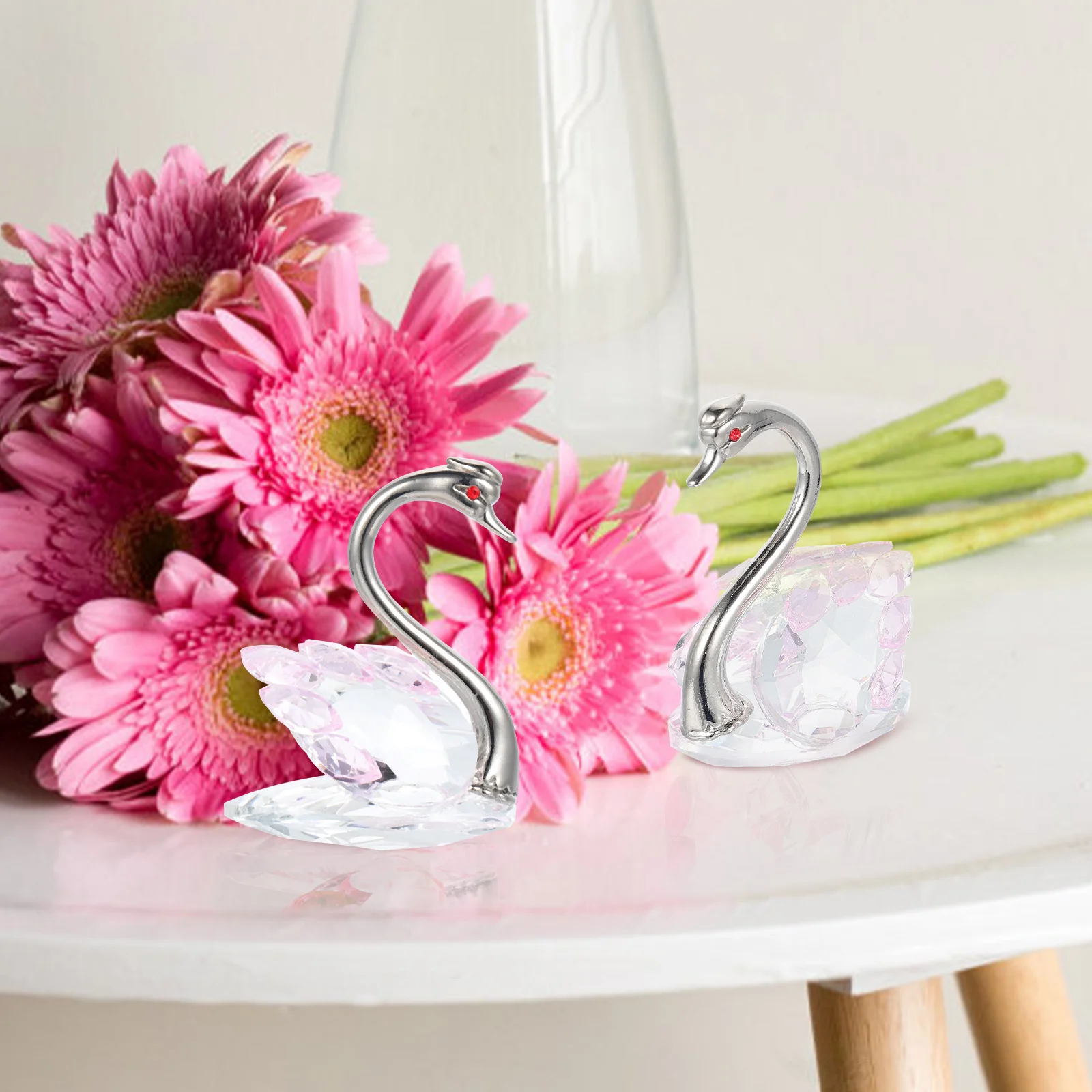 Crystal Swan Ornament Elegant Desktop Decor Small Sparkle Swan Statue for Home Office Wedding Party Decorative Art Gift