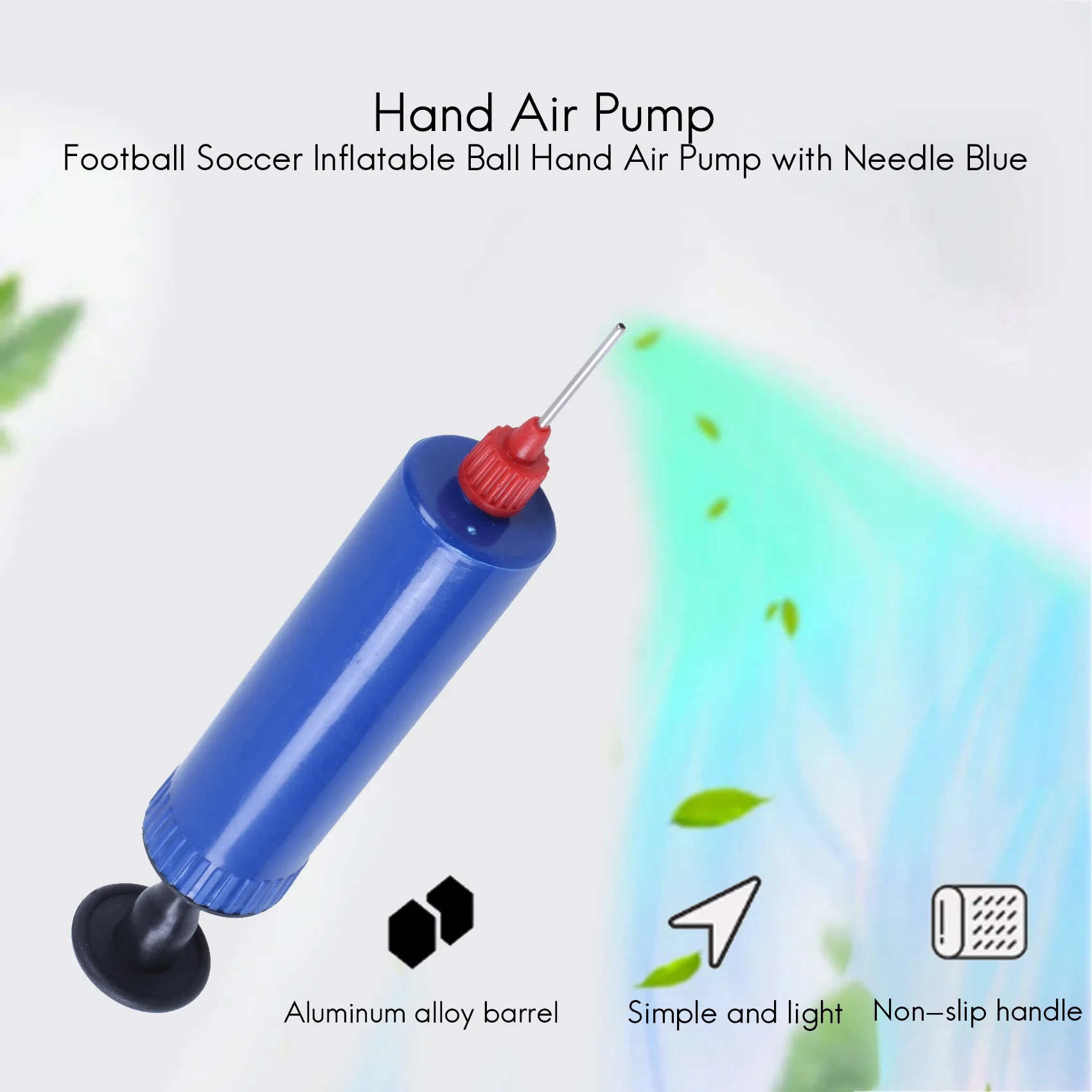 AT77 Football Soccer Inflatable Ball Hand Air Pump with Needle Blue