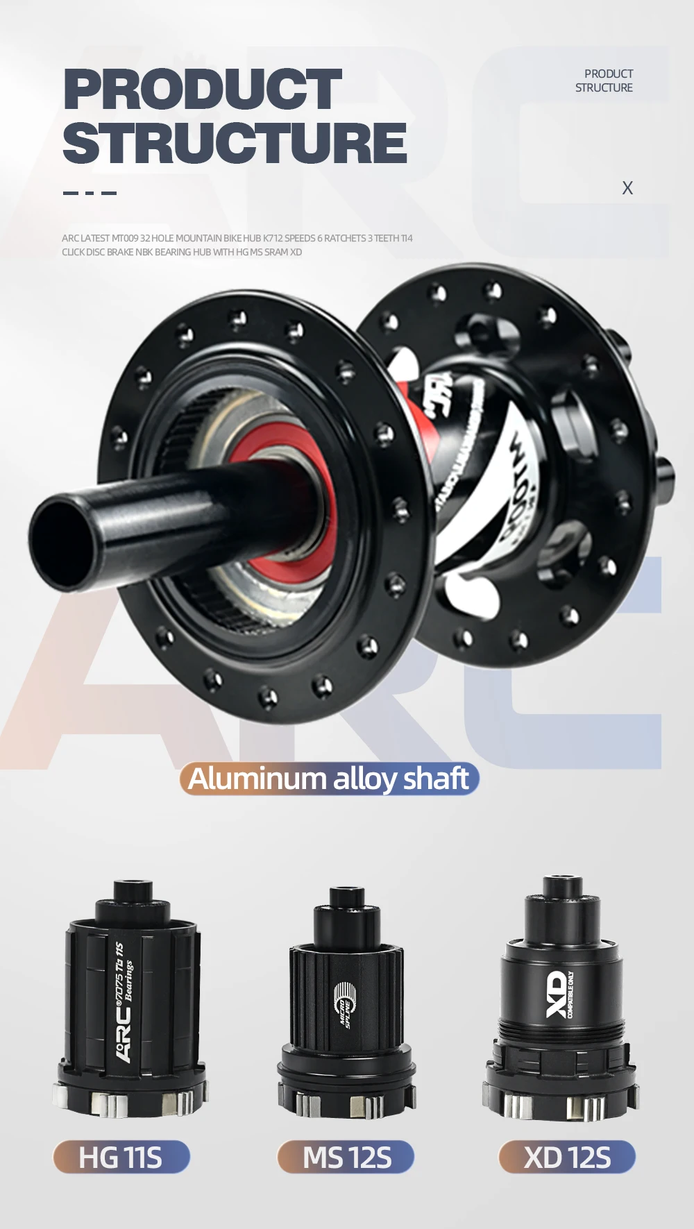 ARC Hub Mountainbike Hub 009 HG / MS / XD 32 Löcher 6 Disc Bolzen J-Biegen MTB hub NBK Disc Lager Zyklus Felge Hub HG 12 Geschwindigkeit – Detail 2