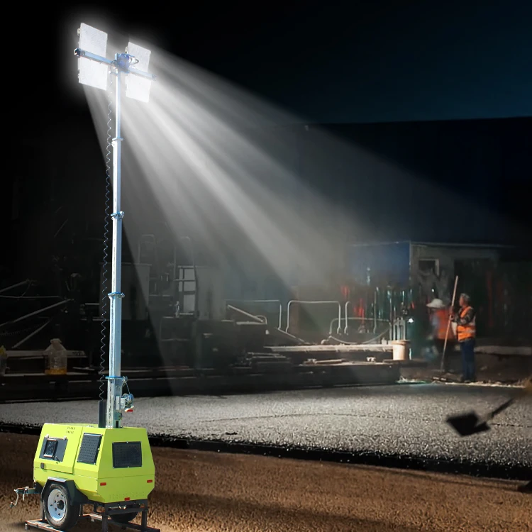 7m Mobile LED Hydraulic Lift Light Tower Portable Metal Halide Lamp with Manual Lifting Solar & DC Power Supply