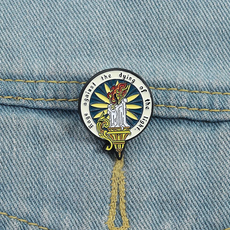 Burning Candle Pattern Brooches Cartoon Candlestick English Inspirational Quotes Alloy Badges Clothing Accessories Pins Gifts
