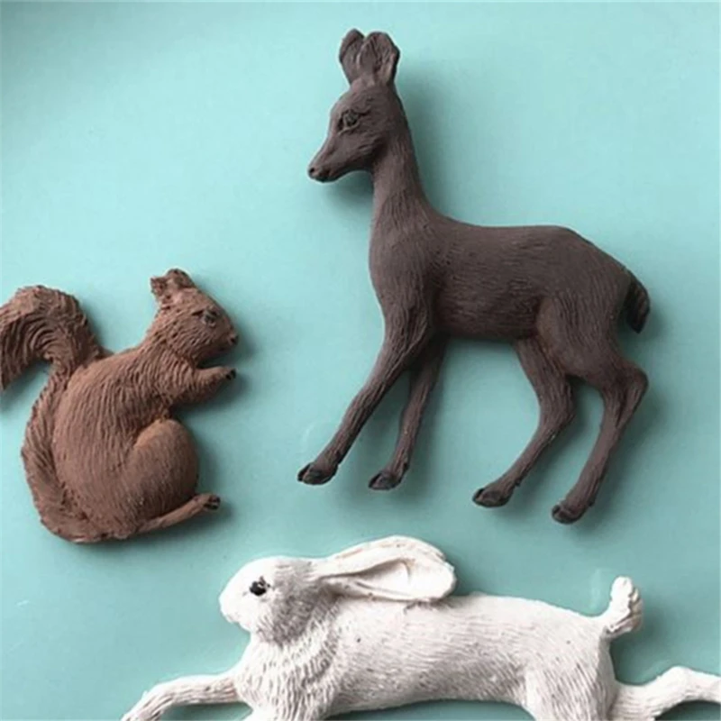 3D Rabbit Squirrel Fawn Bunny Silicone Mould Fondant Cake Chocolate Soap Mold Cupcake Tool Kitchen Dessert Accessories Appliance