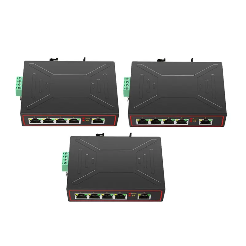 

Exquisite-3X 5 Ports 100M Industrial Network Switch RJ45 Hub Internet Splitter Switch Plug And Play DIN Rail Type Enhance Switch