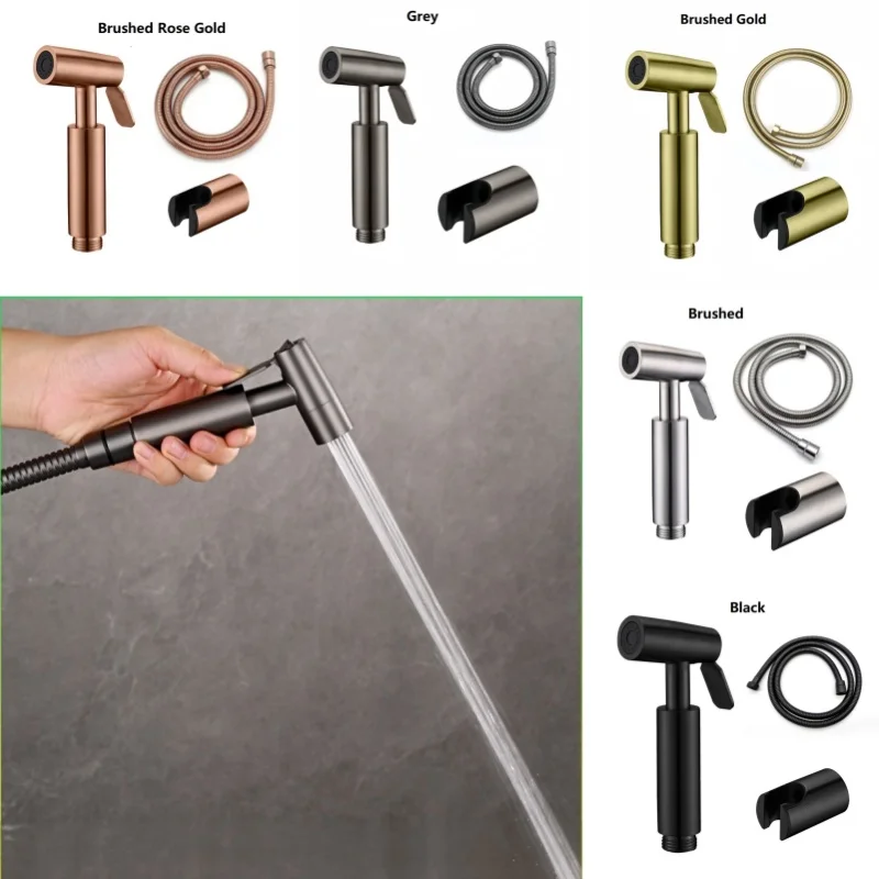 Brushed Rose Gold Stainless Steel Toilet Sprayer Bathroom Bidet Booster Sprayer Hose and Holder Set Gold Black Gray Brushed