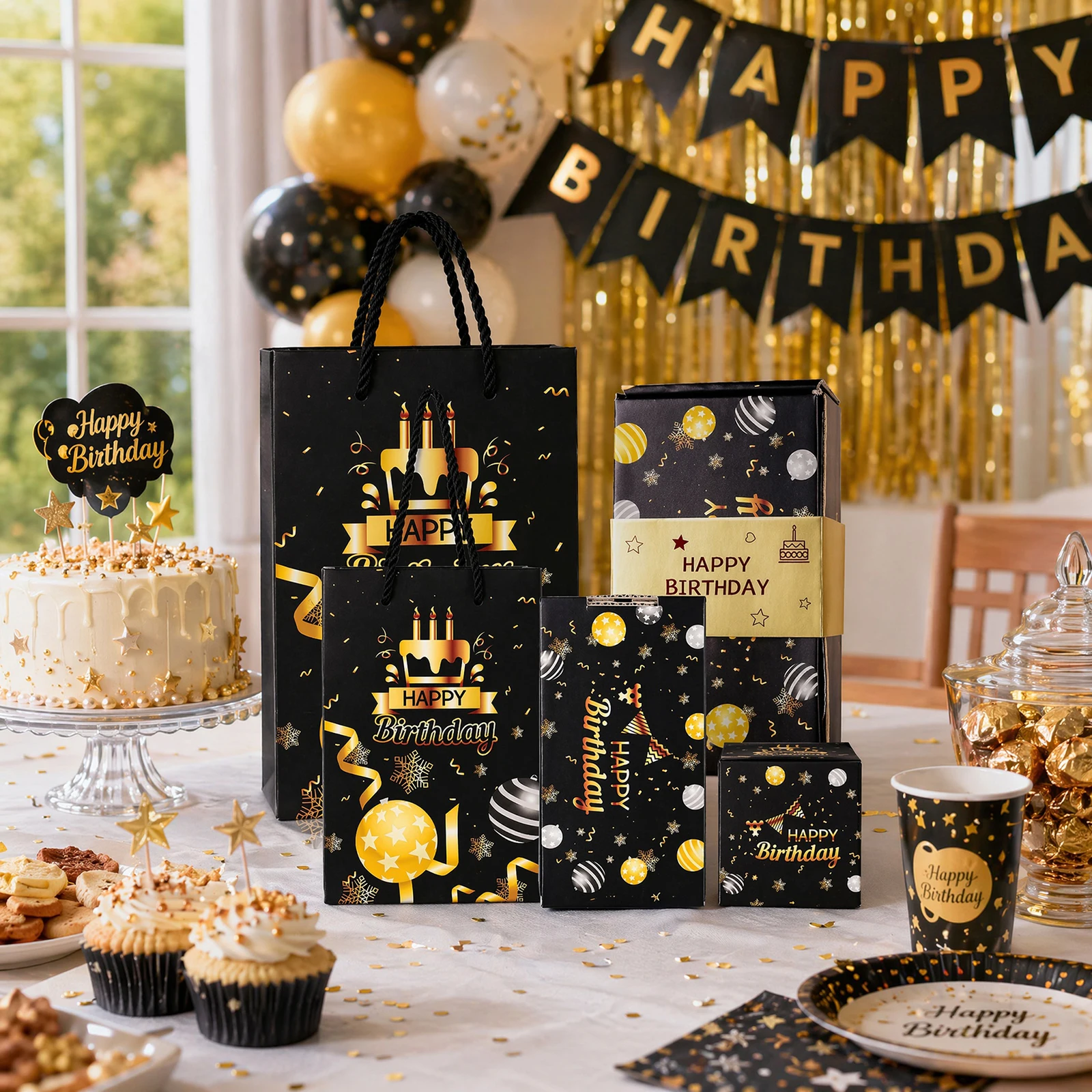 Anniversary Keepsake Party Present Gold Stamping Candy Packaging Bag Box Paper Favor Packaging Box for Women Girls Men Boys