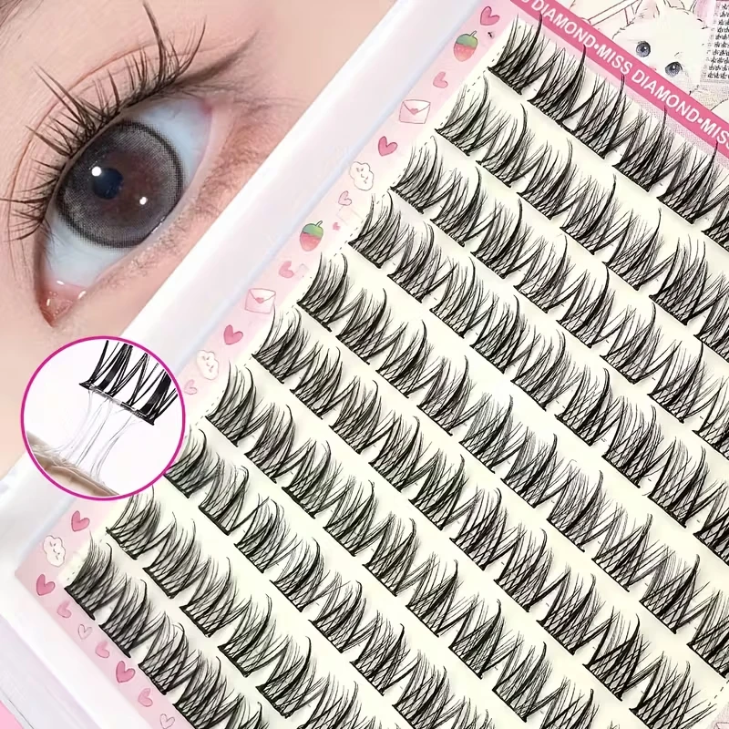100 Clusters Eyelashes, Curled and Slender Dog Style, 12mm Naturally Thickened Thin Strip Eyelashes, Self-Extending and Magnifyi