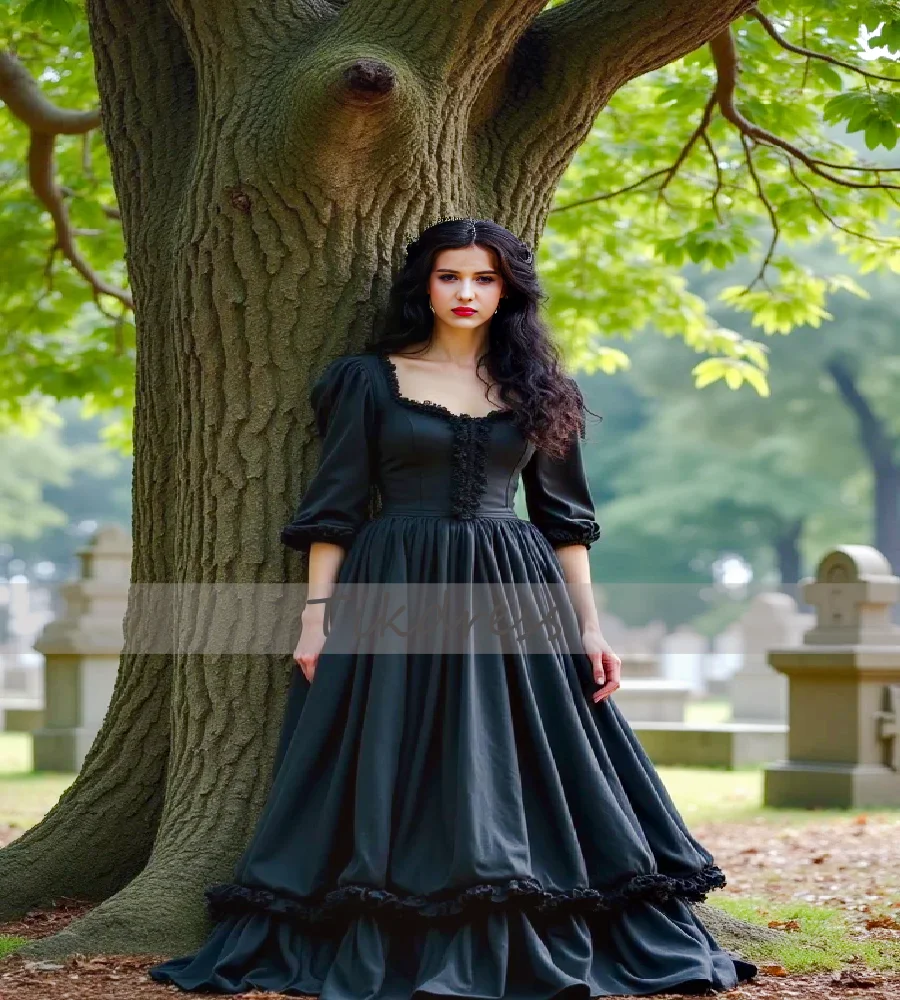 

Retro Black Medieval Prom Dress Ruffles Lace Civil War Evening Dress 2025 Satin Formal Halloween Ceremony Party Gowns Customized