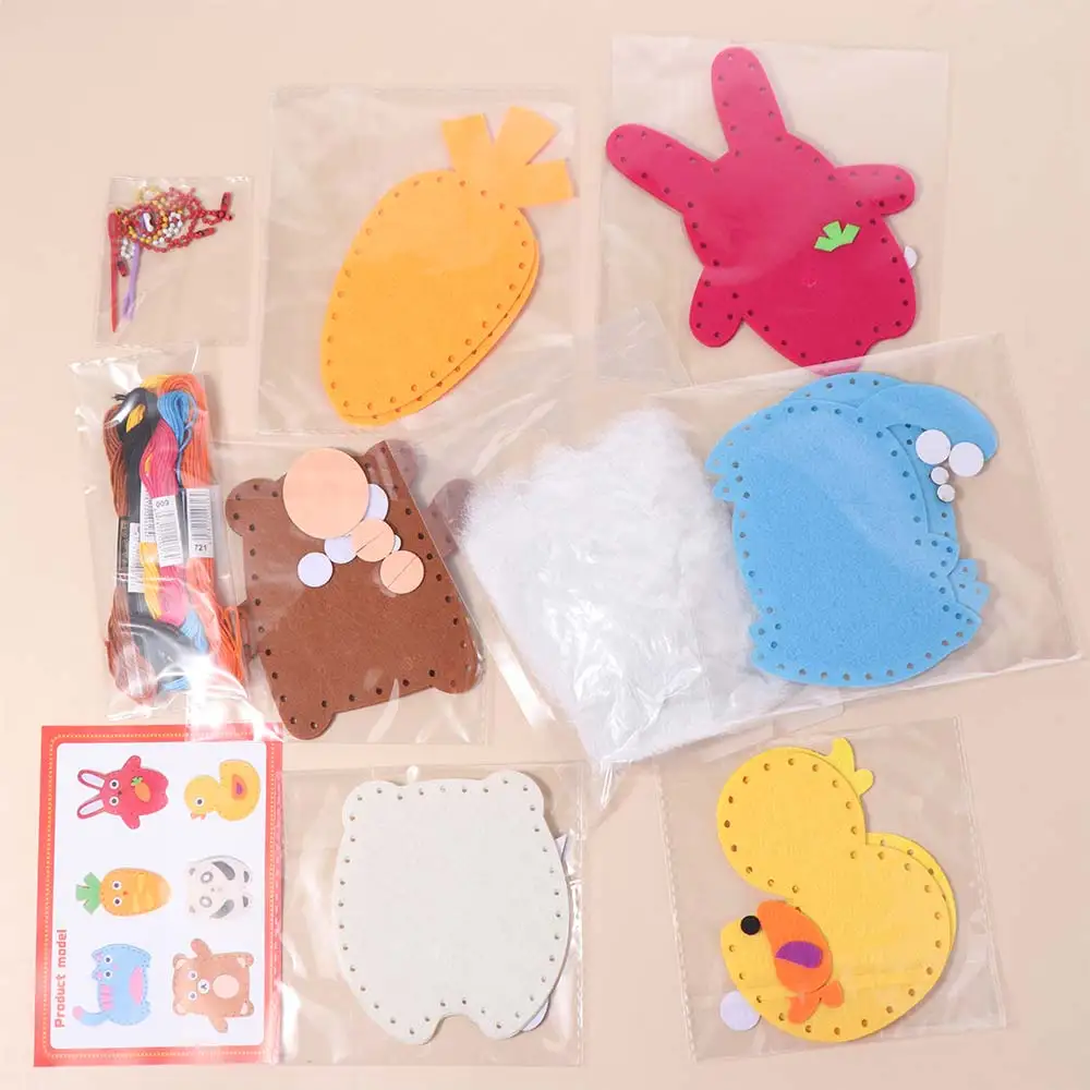 6 قطعة/الوحدة غير المنسوجة دمى على شكل حيوانات مجموعة الخياطة أنشطة الخياطة ورأى الحيوانات محشوة اليدوية المفاتيح الحلي Craft Kit بها بنفسك الحرفية #6