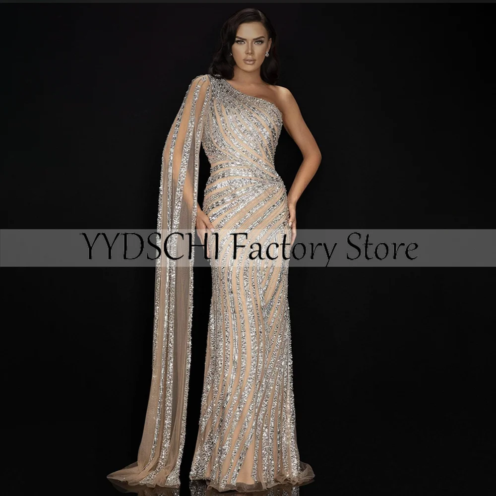 

Customized Evening Dress 2025 Beading Cocktail Dresses Appliques A-Line Mermaid Dress Sexy Pleated Stain Wedding Party Dresses