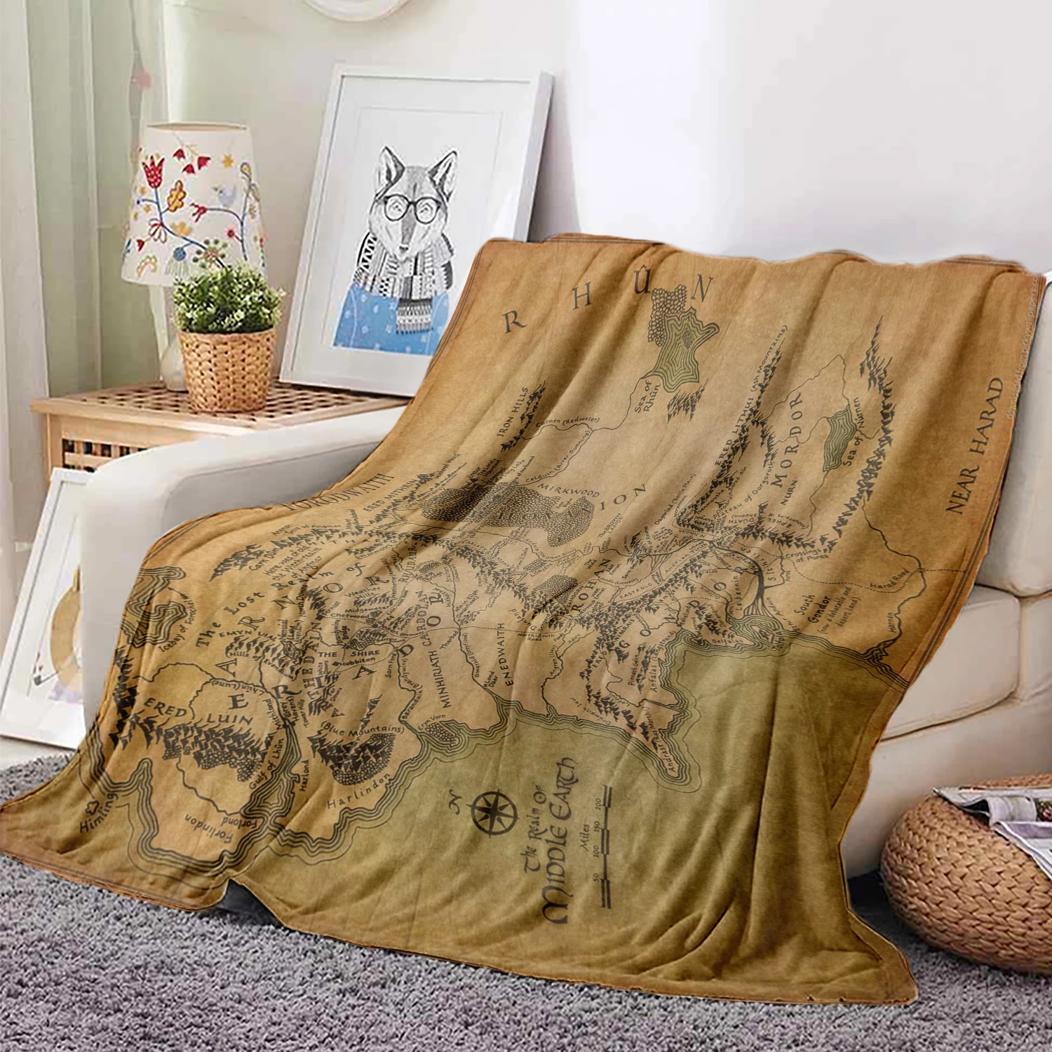 Middle Earth Map Ring Style Blanket,Multifunctional blanket Can Be Used As Bed Sheet Cover Blanket, Nap Blanket, Pet Blanket