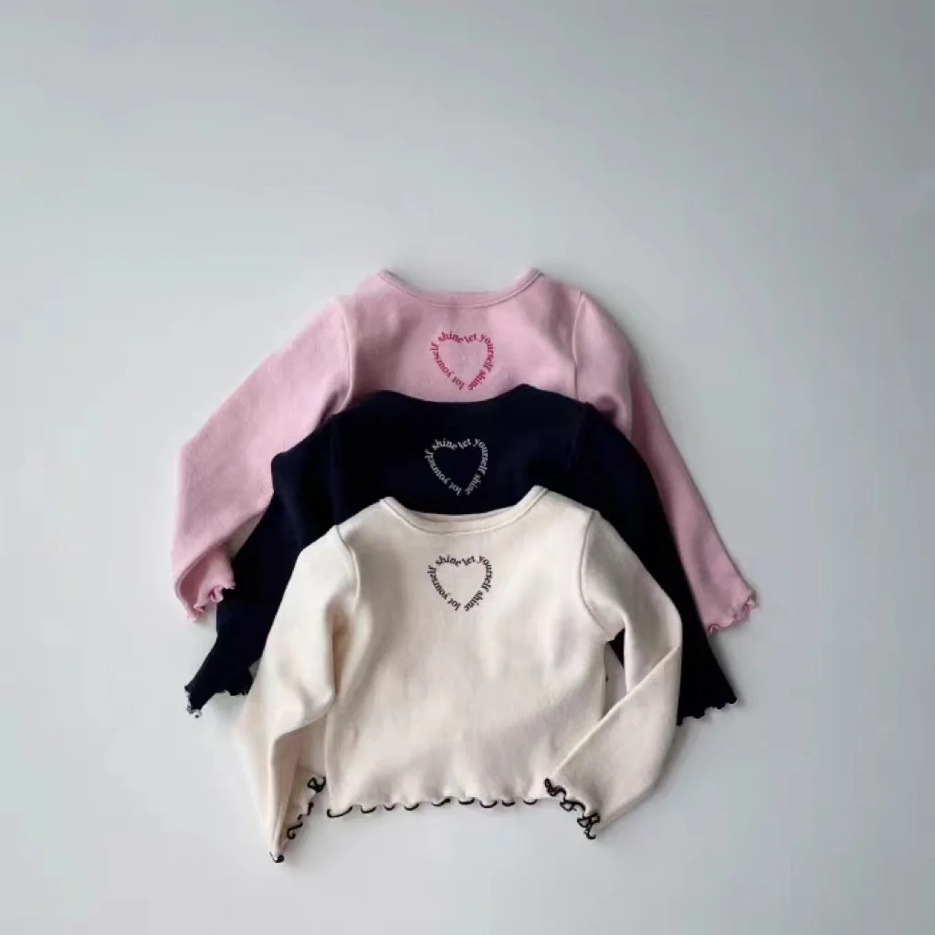 2024 Autumn New Baby Long Sleeve T Shirts Infant Girl Letter Heart Print Tops Toddler Cotton Bottoming Shirts Children Clothes