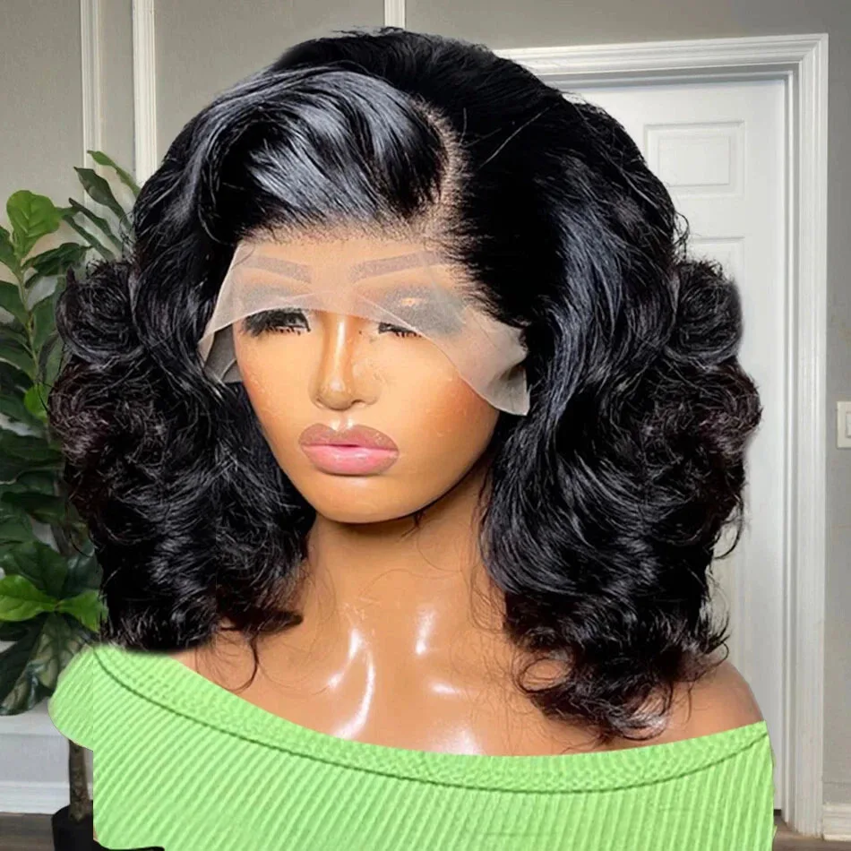 

13x4 Curly Short Bob Body Wave Lace Frontal Wig Wavy 4x4 Lace Front Wigs Glueless Brazilian 100% Human Hair 250% Density 14 Inch