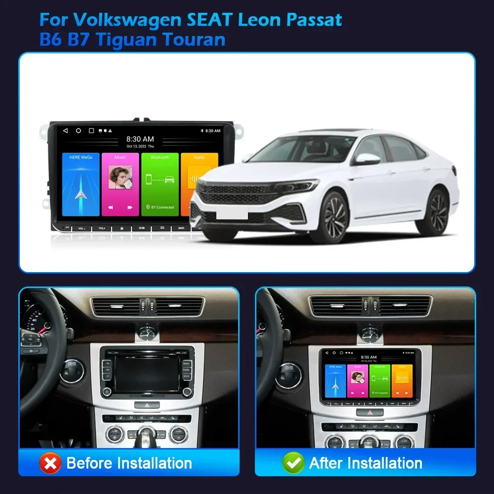 9inch Wireless Android13 For Volkswagen SEAT Leon Passat B6 B7 Tiguan Touran  Screen