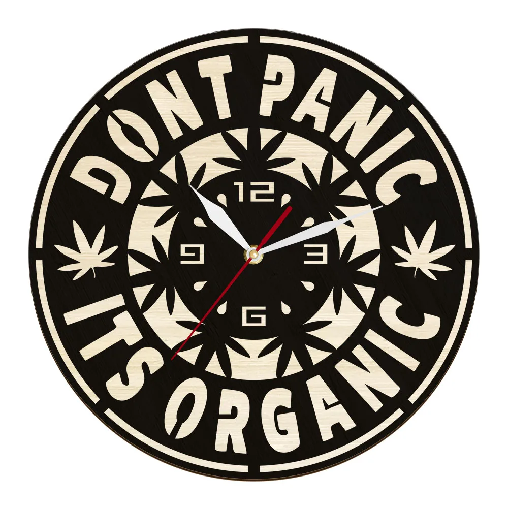 Don't Panic Its Organic Hemp Leaves Wall Clock Medical Researchers Laboratory Decor Hemp Adjuvant Therapy Plant Wood Wall Watch