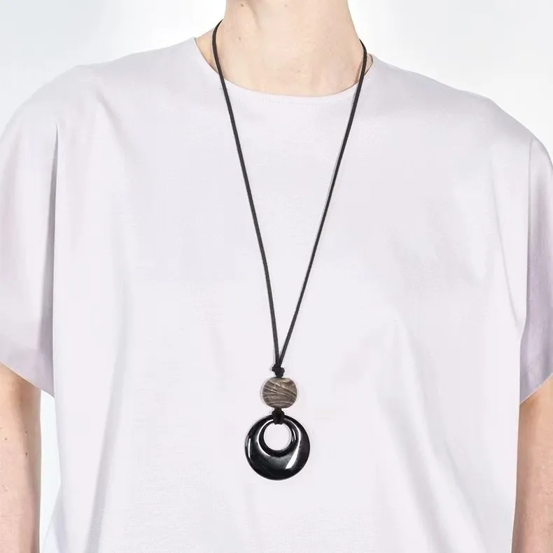 

Jenny&dave Jewelry Necklace Necklaces For Women Ping An Buckle Natural Black Agate Stone Black Rope Necklace Long Pendant