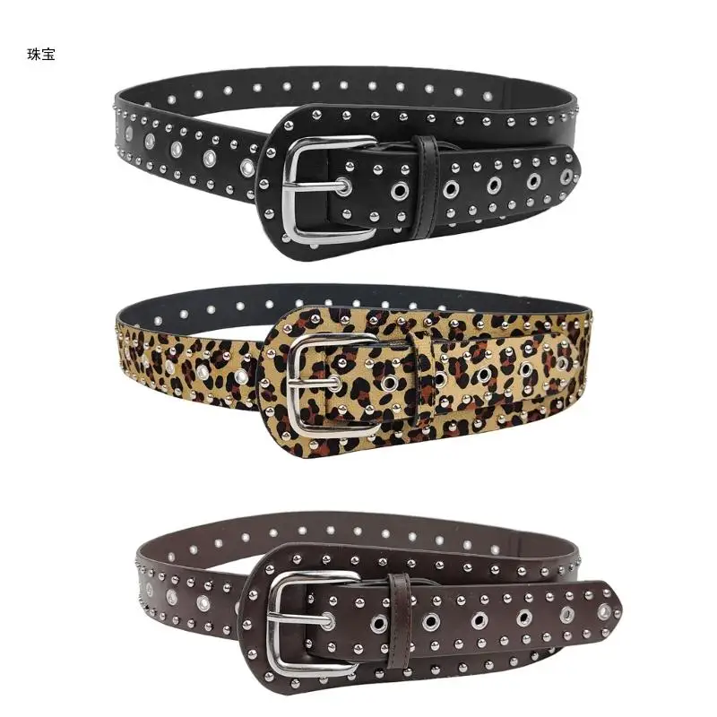 

X5QE Western Belt for Women Decorative Belt for Pants Dress PU Leather Rivet Studded Cincher Belt Fashion Waistband for Daily