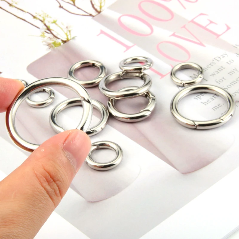 12-35mm Stainless Steel Spring Clasps Keyring Hooks for Keychain Key Holder Openable Round Key Ring Carabiner Jewelry Making DIY