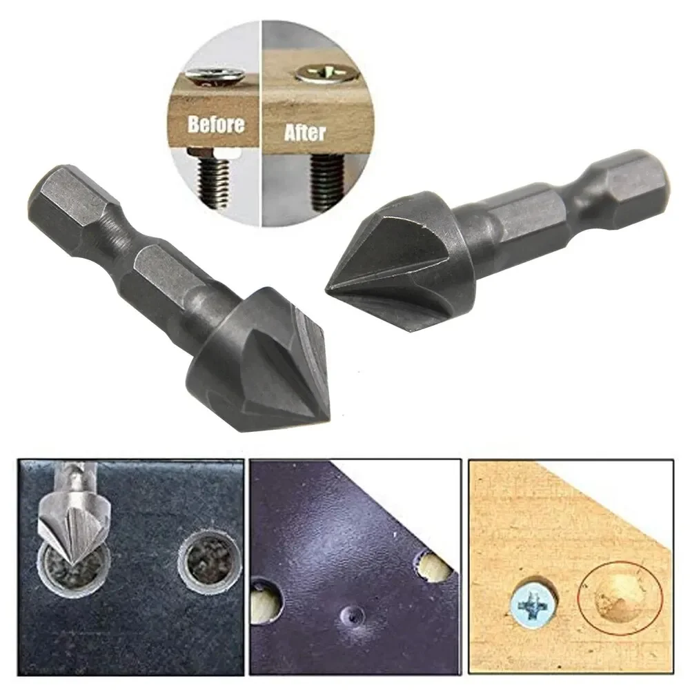 1/2 Small Hexagonal Handle Five Edge Chamfering Tool Chamfering Cutter Woodworking Hole Opener Spot Facer Reaming Tool Drill Bit