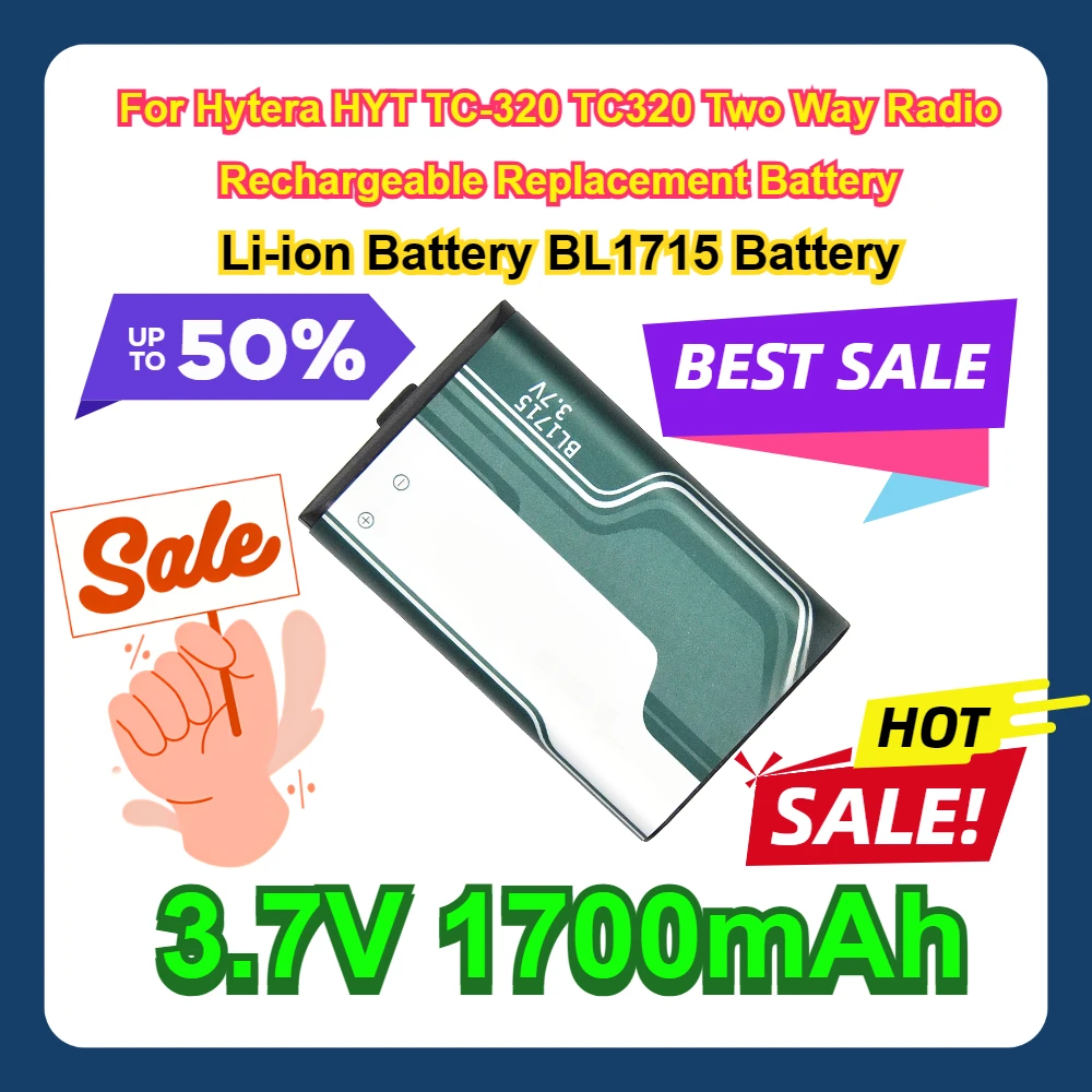 

2PCS For Hytera HYT TC-320 TC320 Two Way Radio Rechargeable Replacement Battery 3.7V 1700mAh Li-ion Battery BL1715 Battery