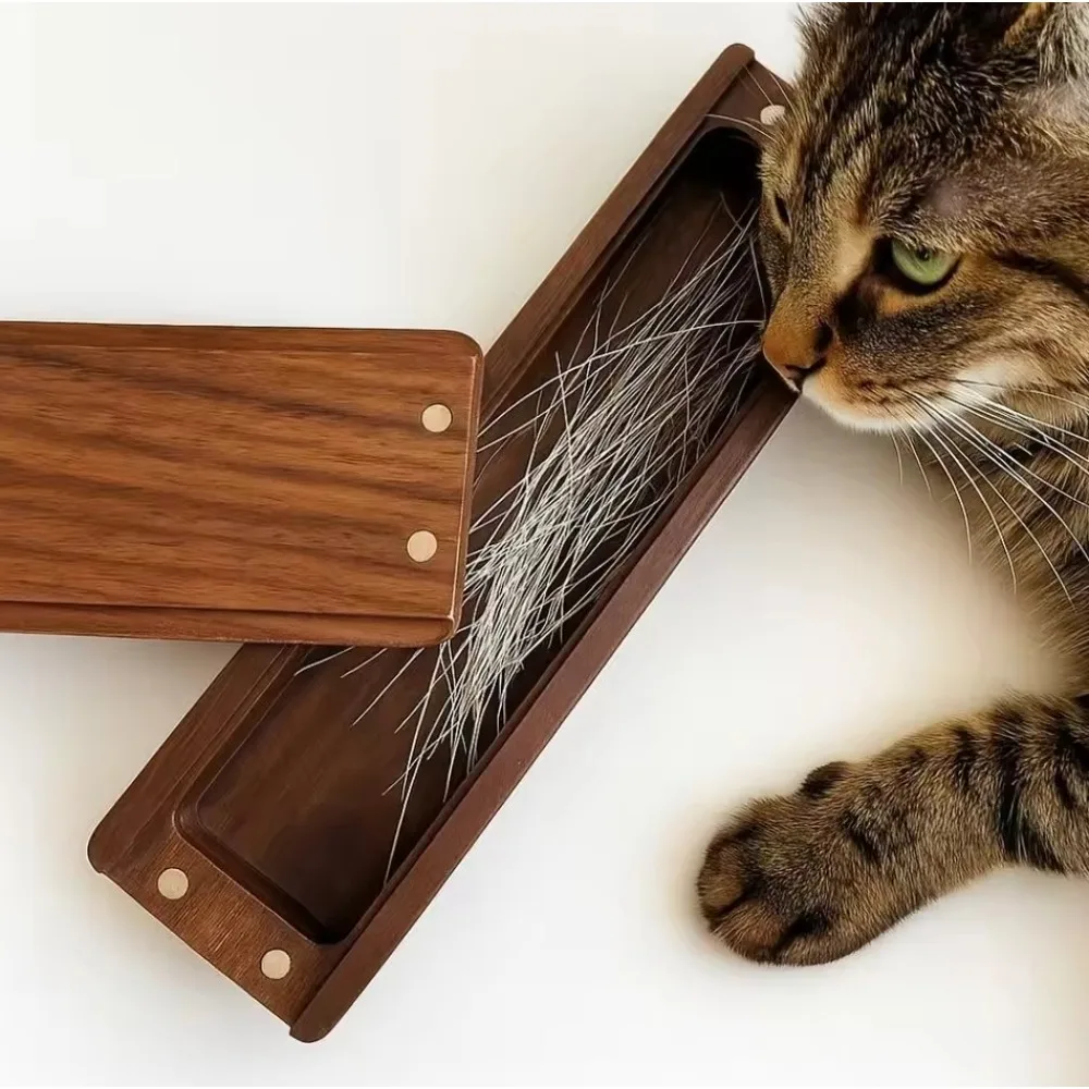 

Magnetic Closure Walnut Wood Cat Whisker Box Elegant Design Solid Wood Pet Hair Storage Box Wooden Material Good Fortune