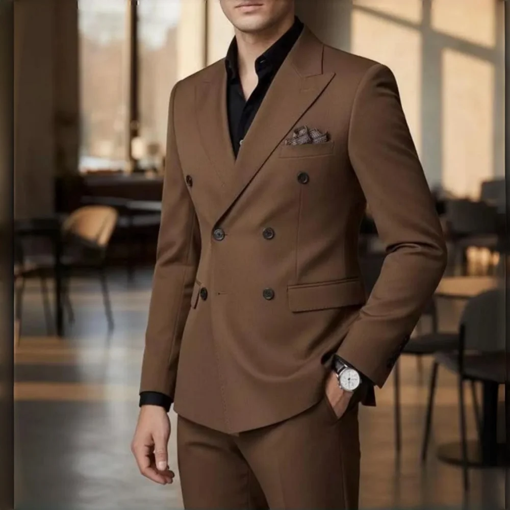 

Double Breasted Wedding Tuxedo for Guest 2 Pieces Slim Fit Men Suits Formal Blazer Pants Set for Party Banquet Men Suits Suit