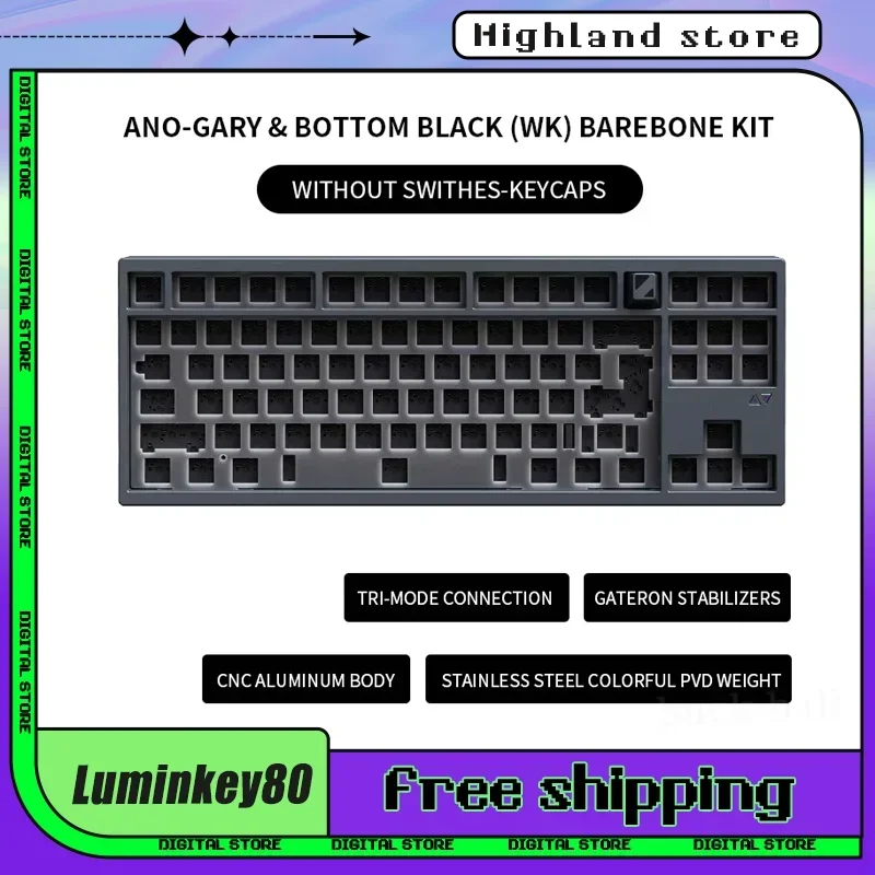 

New Luminkey80 Wireless Mechanical Keyboard Kit Aluminum Alloy Anodize 3-Mode Gasket Hot-Swap Rgb Customize Gaming Keyboard Gift