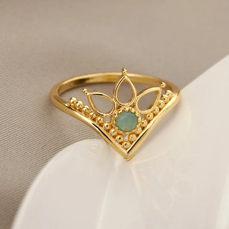 Anillo de flor de loto de acero inoxidable para mujer, Color dorado, piedra Vintage, Ópalo, flor ovalada, regalo de joyería estética de moda