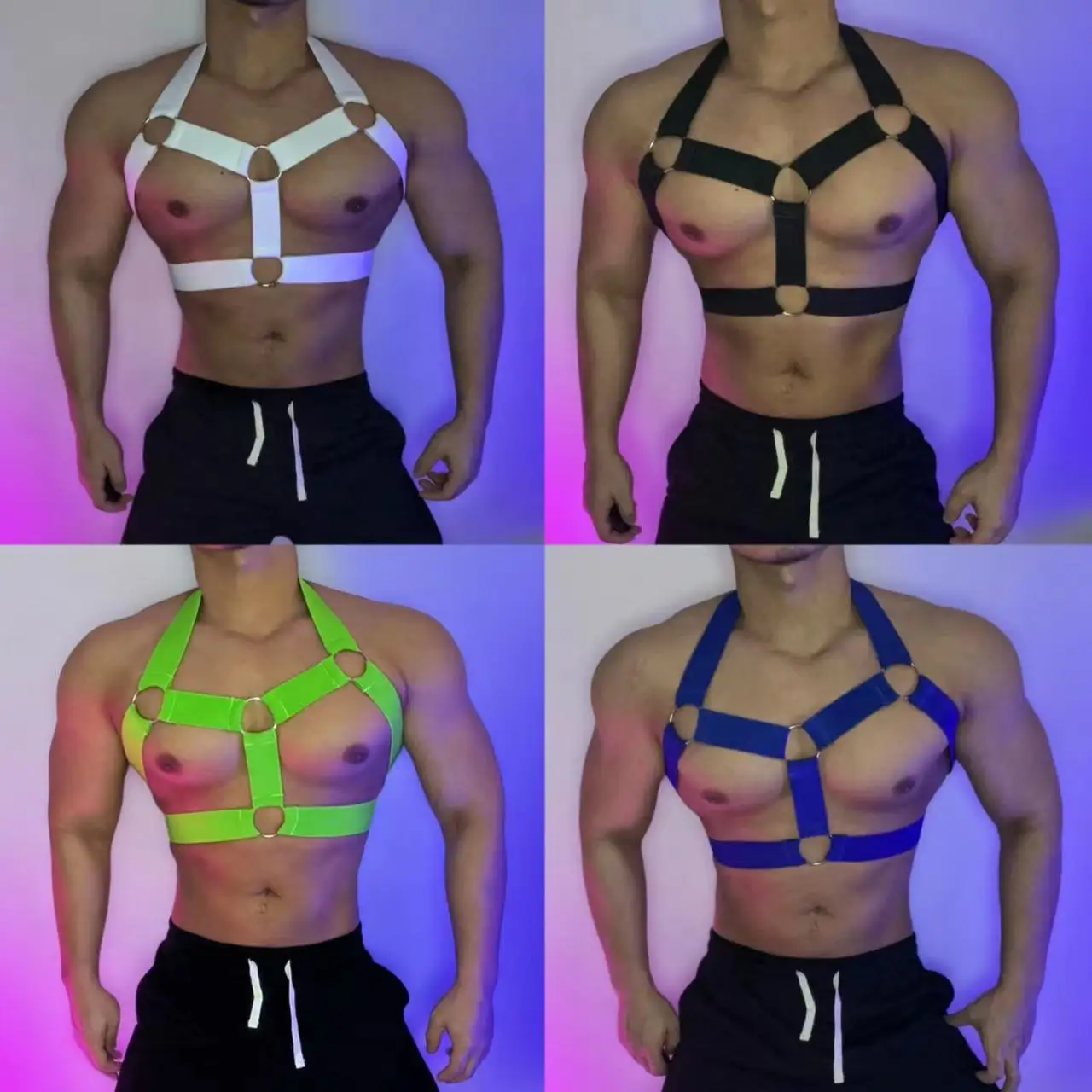 

Fluorescent Color Pu Leather Chest Strap For Male Nightclub Gogo Dancer Clothes Sexy Muscle Man Pole Dance Costume
