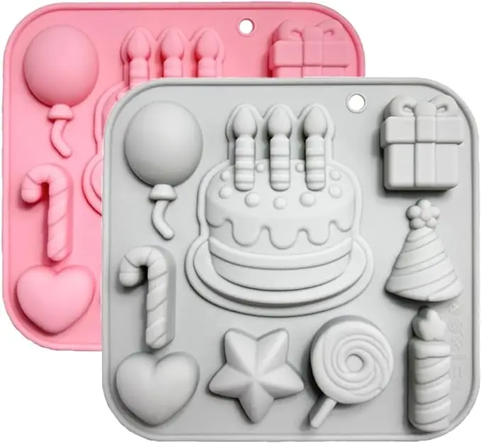 2 Pack Birthday Cake Silicone Molds Birthday Themed Baking Moulds for Chocolate, Ice Cube, Cake, Dessert, Candy, Soap Cake Tools