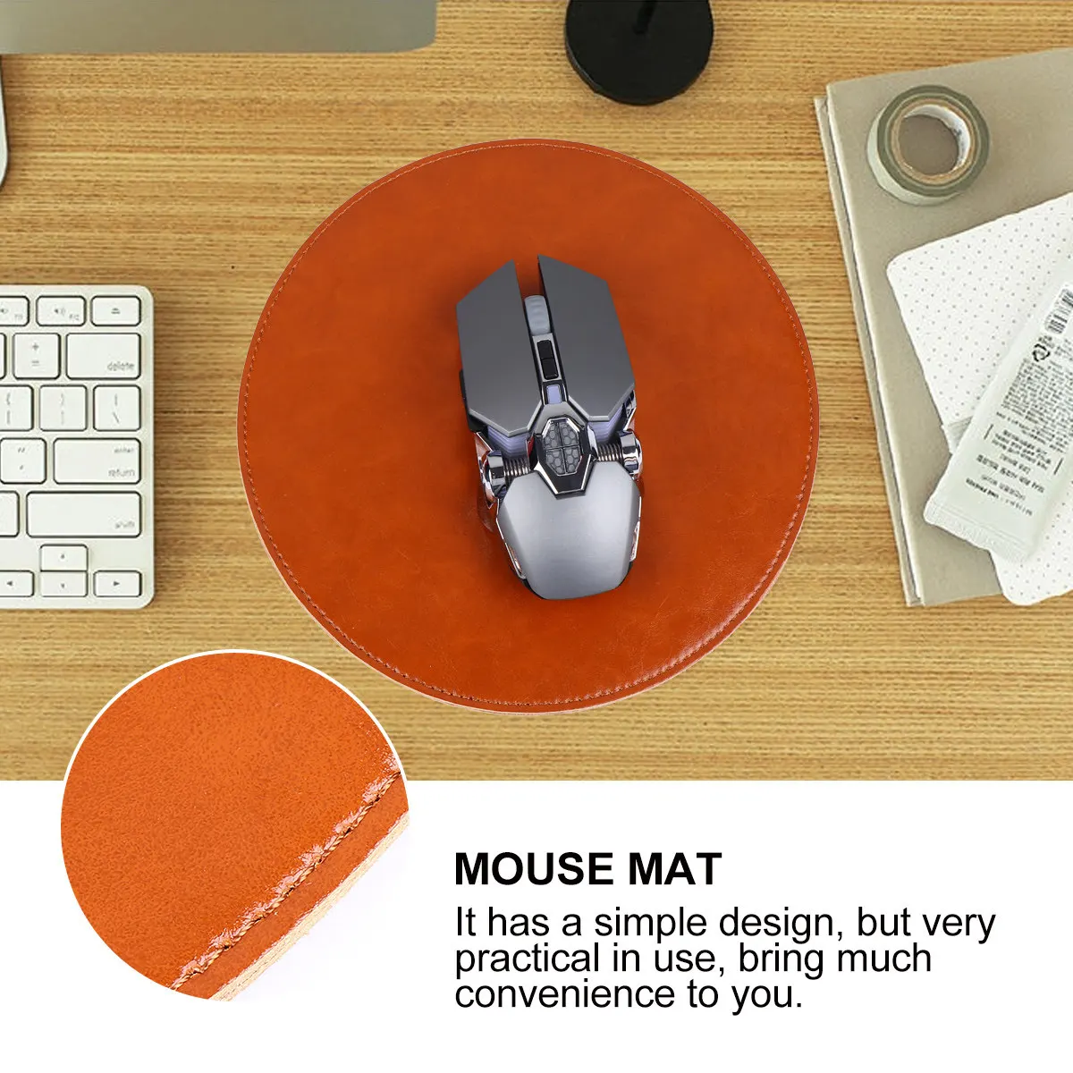 Premium Microfiber Round Mouse Pad Double-Sided Design for Gaming Laptop Desktop Smooth Precise Tracking Light Brown