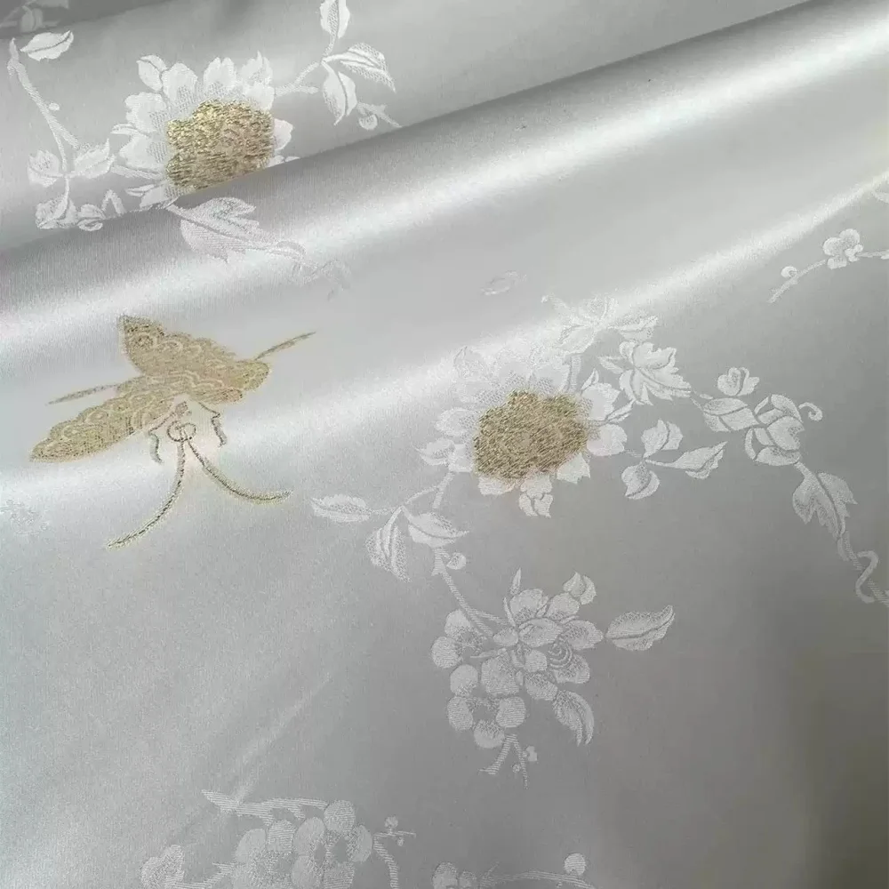 最新の質感の良いカラフルな花柄デザインのシルクメタリックジャカード生地、夏の女性用ドレス、服、シャツ、アパレルに最適