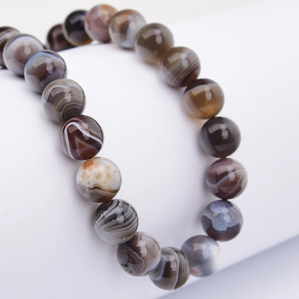 APDGG 14mm Natural  Brown Botswana Lace Agates Smooth Round Stone Loose Beads 15.5" Strands Jewelry Making DIY