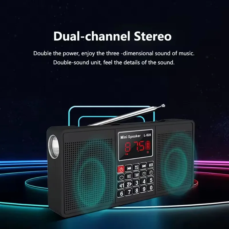 L-528 متعدد الوظائف راديو ستيريو مكبر هاي فاي مع بلوتوث AM FM TF USB يدوي AUX مسجل مصباح يدوي ساعة منبه نوع C