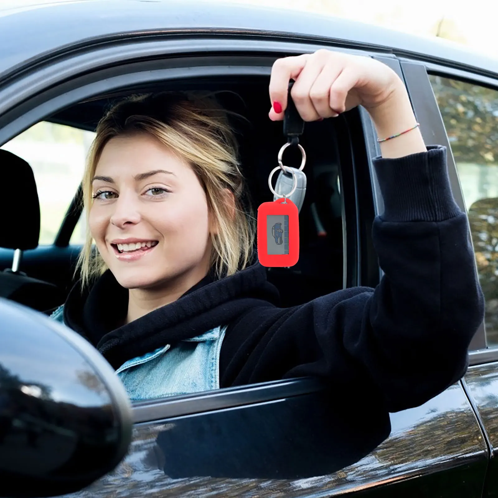 

Anti Theft Alarm Remote Control Cover Car Key Case Silicone Red Durable Stretchable Environmental Friendly Non Toxic