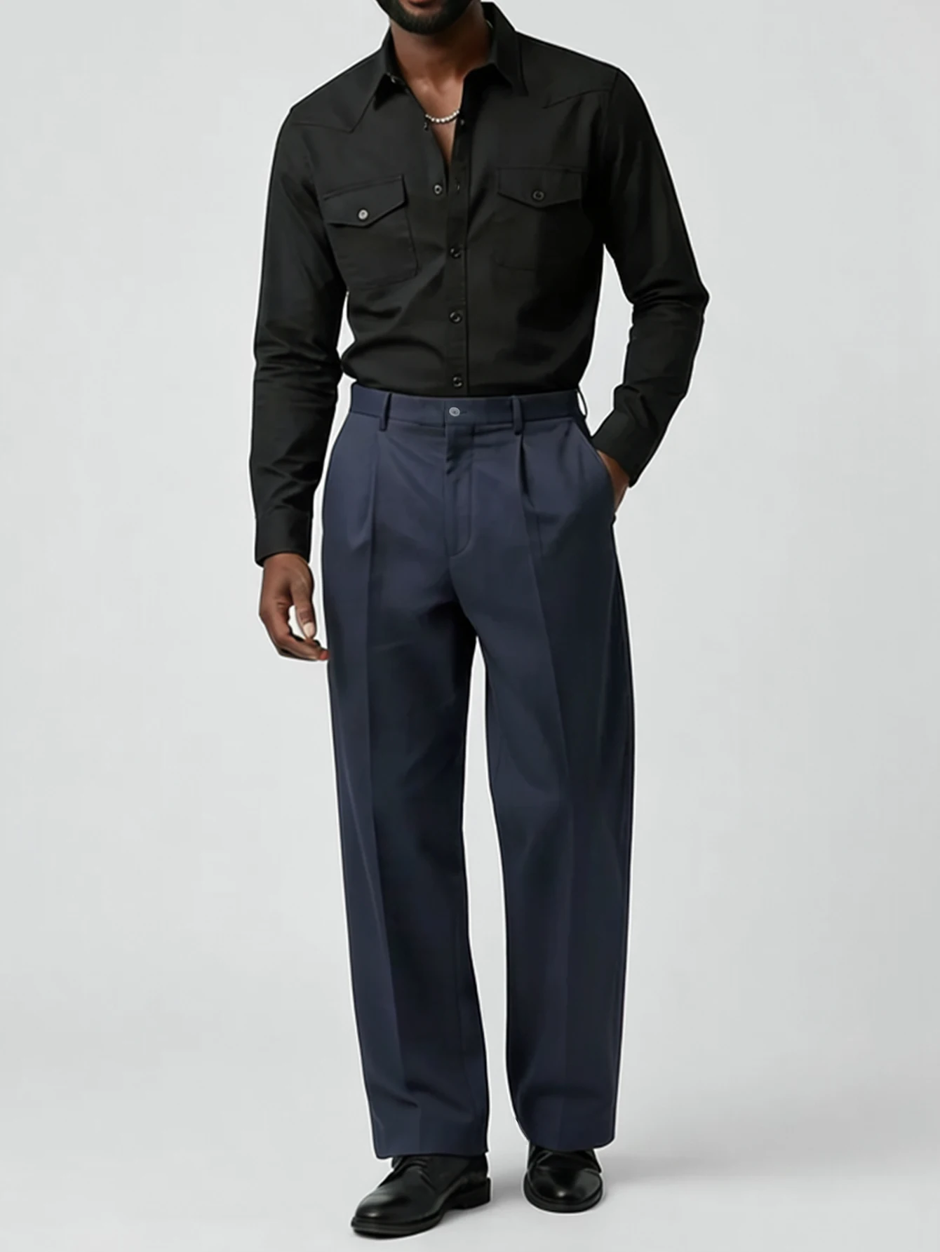 

2026 SS Men's Italian 2PCS Shirt & Pants Set, Denim Style Pleated Button High Waist Straight Leg Business Casual Suit